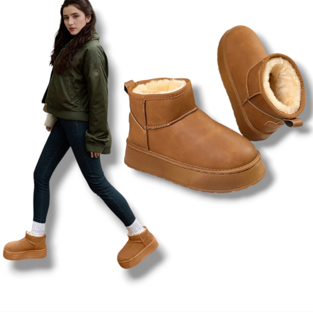 Like New🥀 FASHION Women's Camel-Brown Faux Fur Ultra Mini Platform Winter Boots